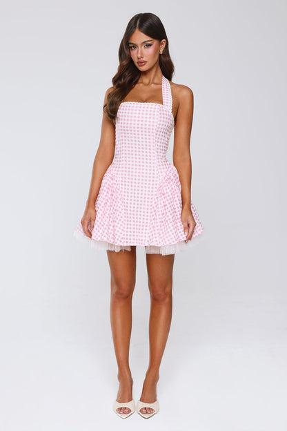 Enchanted Lily Gingham Mini Dress Blush