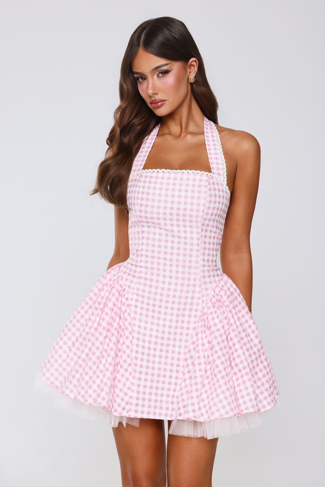 Enchanted Lily Gingham Mini Dress Blush