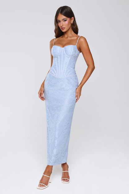 Fashionably Sleek Corset Maxi Dress Blue