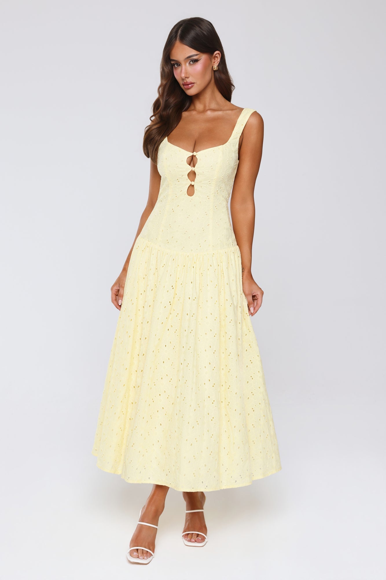 Romance Stitched Embroidered Maxi Dress Lemon