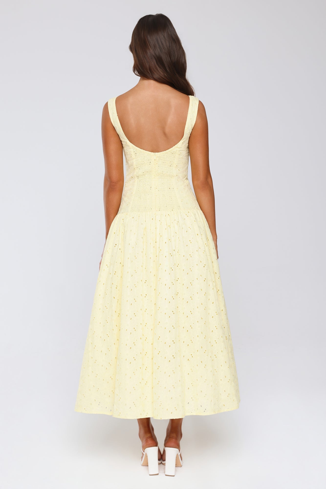 Romance Stitched Embroidered Maxi Dress Lemon
