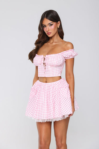 Candlelit Lovers Gingham Mini Skirt Blush