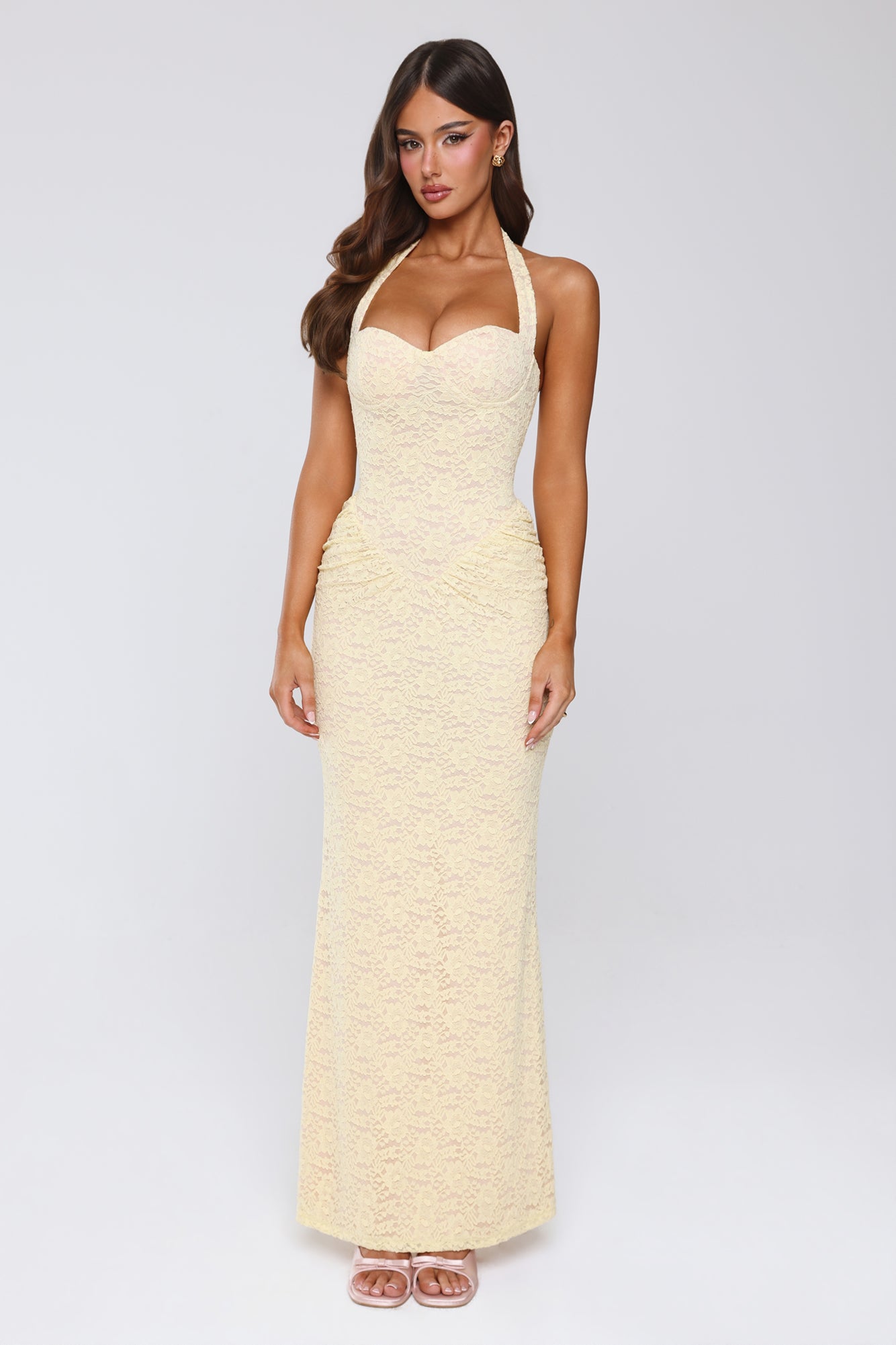 Delicate Daydream Halter Lace Maxi Dress Yellow