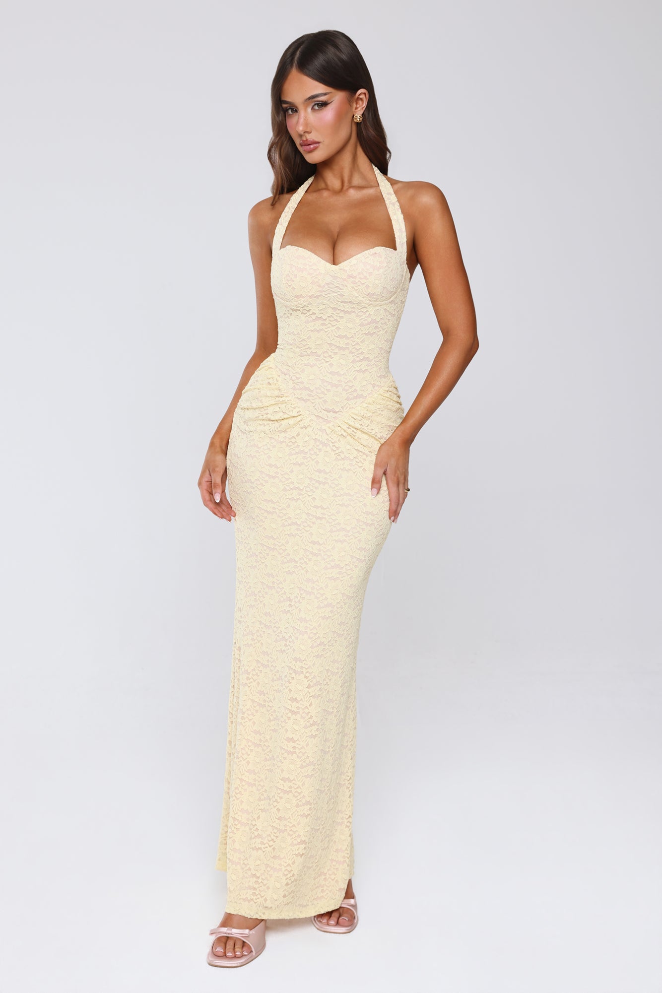 Delicate Daydream Halter Lace Maxi Dress Yellow