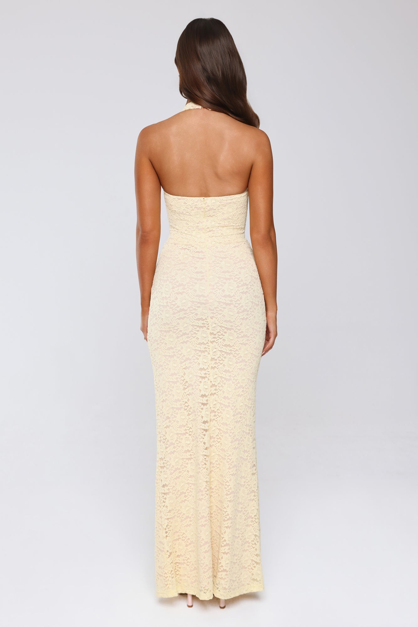 Delicate Daydream Halter Lace Maxi Dress Yellow