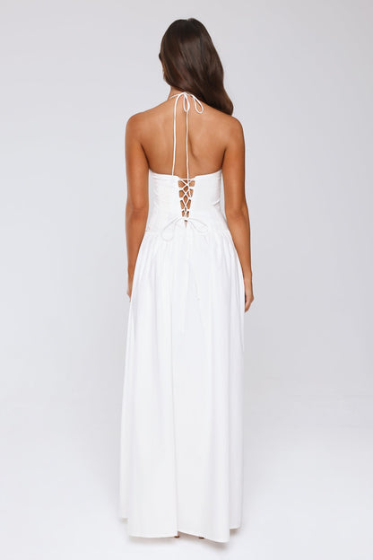 Country Lane Halter Maxi Dress White