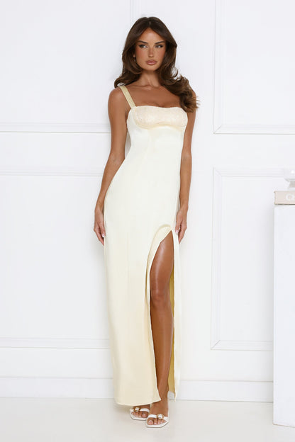 Headturner Energy Satin Maxi Dress Yellow