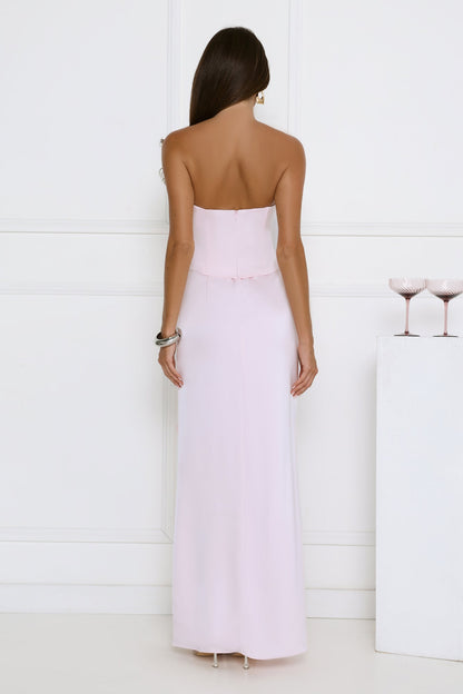 Vibes On Point Strapless Satin Maxi Dress Pink