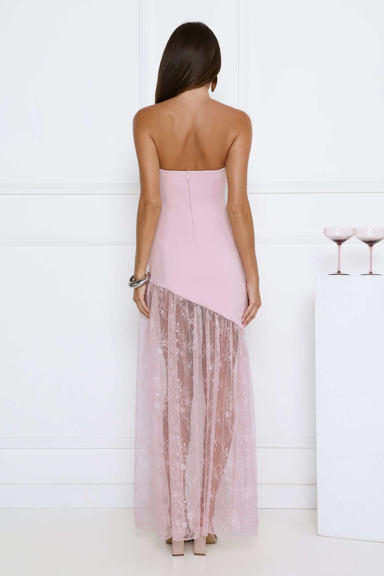 Fit For The Front Row Strapless Maxi Dress Pink