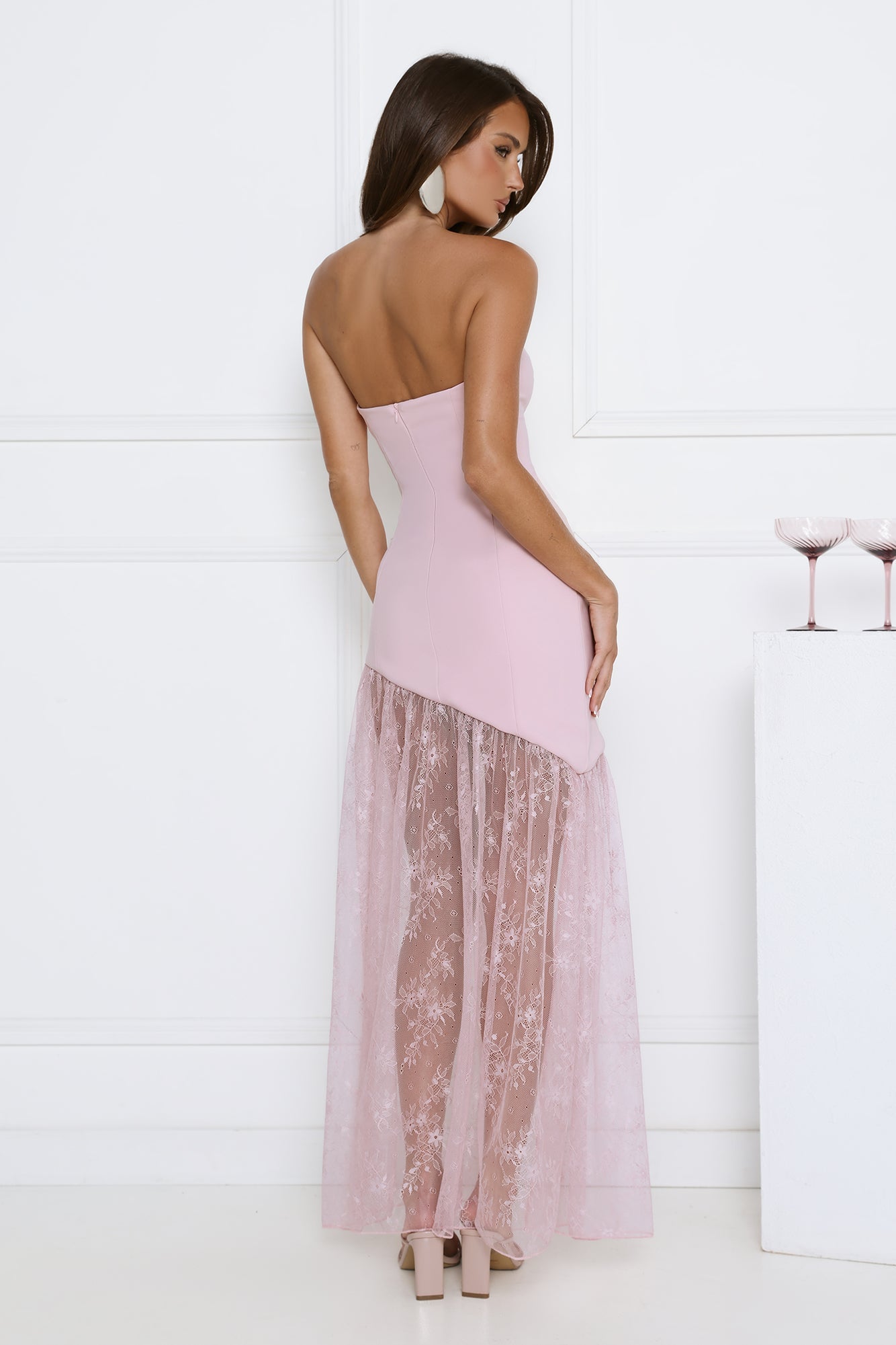 Fit For The Front Row Strapless Maxi Dress Pink
