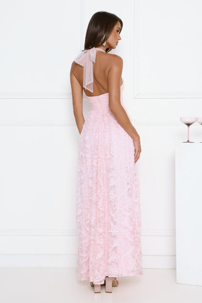 Magnetic Luxe Halter Maxi Dress Pink