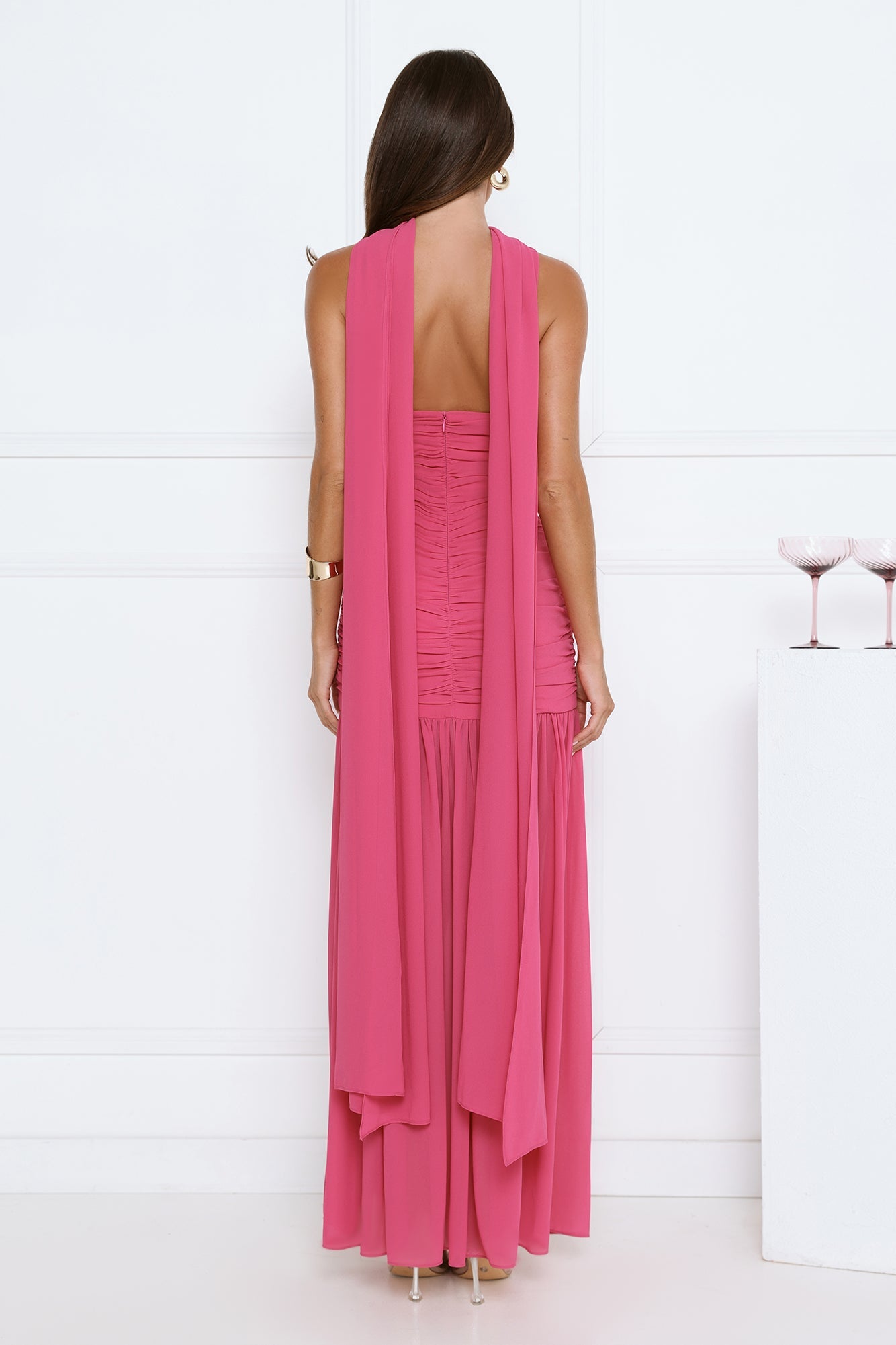 Soirée Glow Strapless Maxi Dress Pink