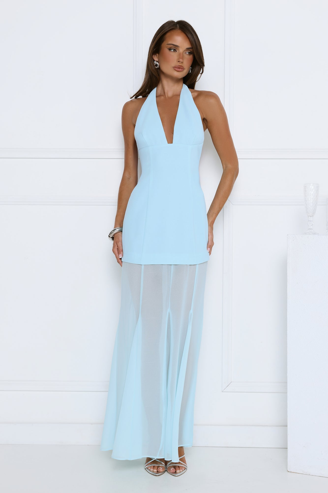 Diamond District Halter Maxi Dress Blue