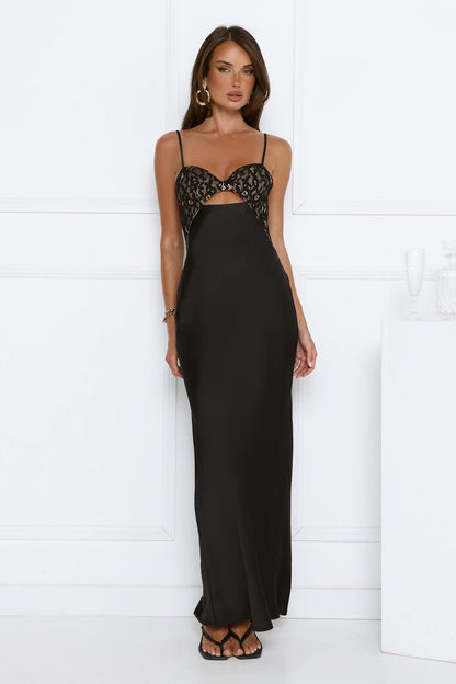 Signature Aura Satin Maxi Dress Black