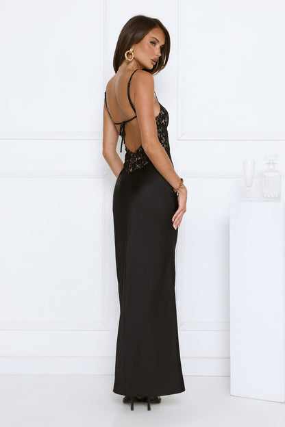 Signature Aura Satin Maxi Dress Black