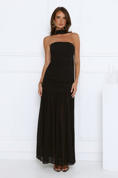 Soirée Glow Strapless Maxi Dress Black