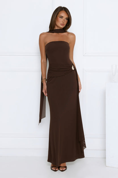 Day To Night Luxe Strapless Maxi Dress Chocolate