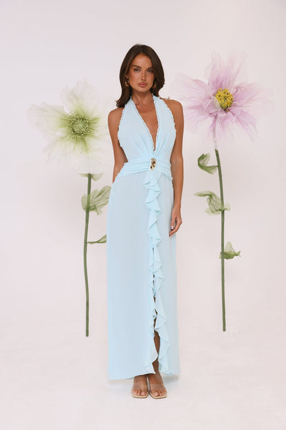 Sea Glass Nights Halter Maxi Dress Blue