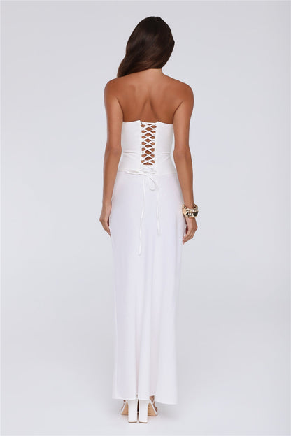 Gloss Goals Linen Blend Maxi Skirt White