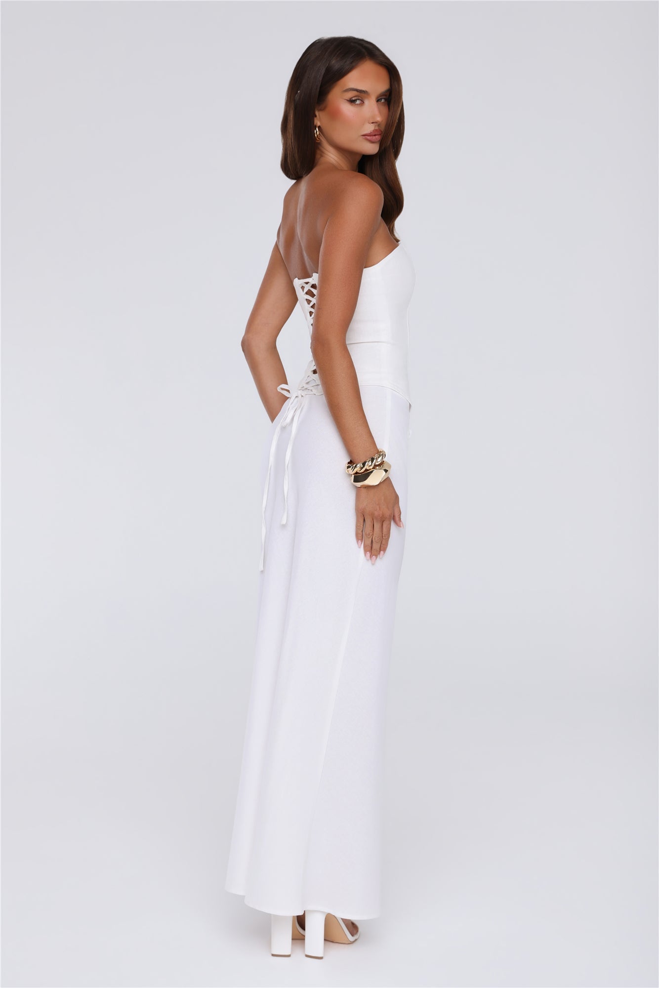 Gloss Goals Linen Blend Maxi Skirt White
