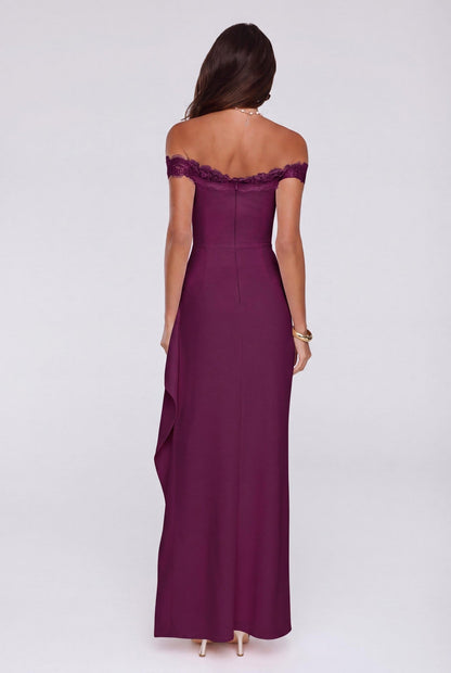 Ethereal Lace Off Shoulder Maxi Dress Plum