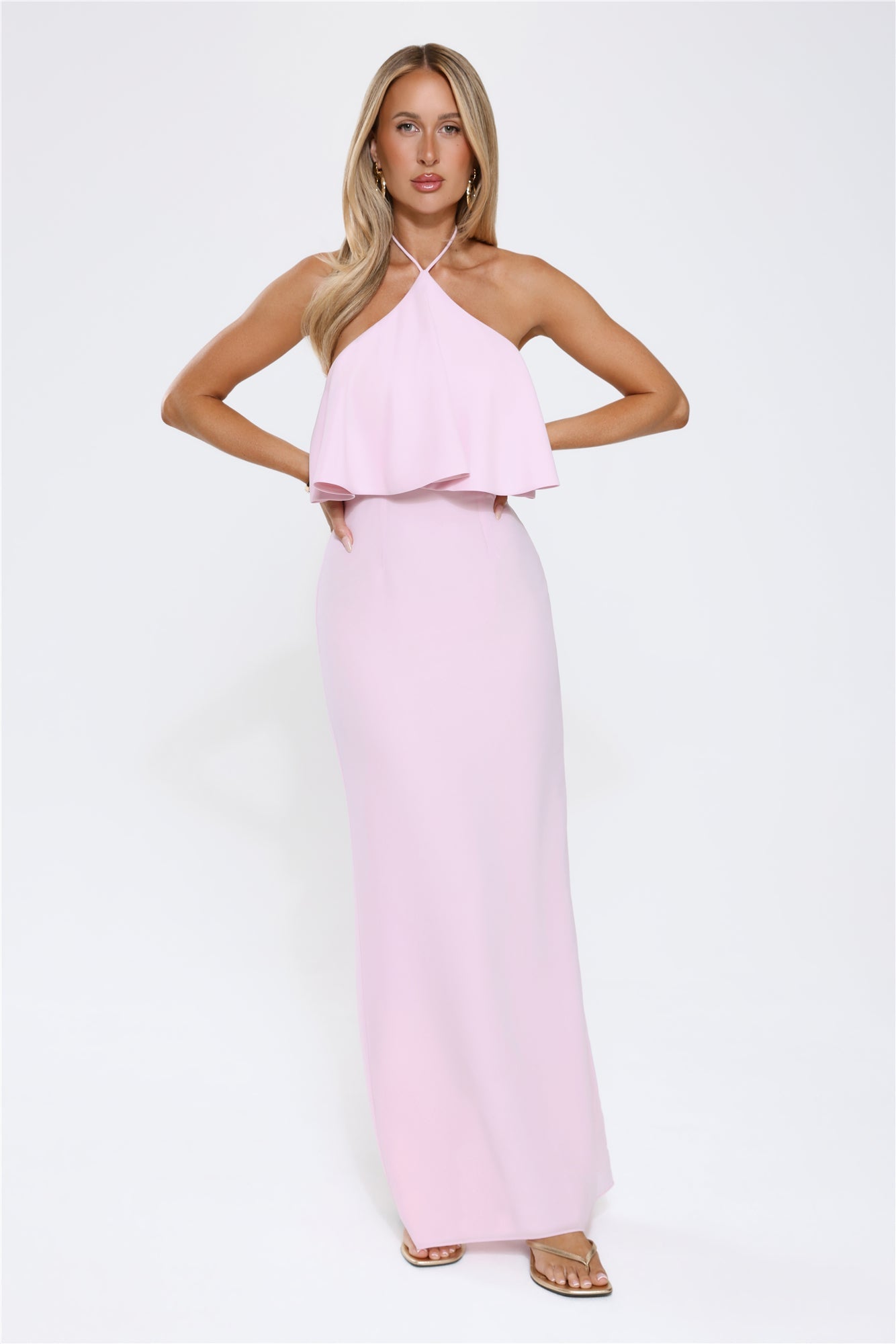 Silken Radiance Halter Maxi Dress Pink