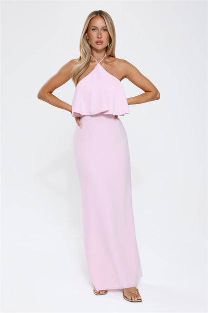 Silken Radiance Halter Maxi Dress Pink