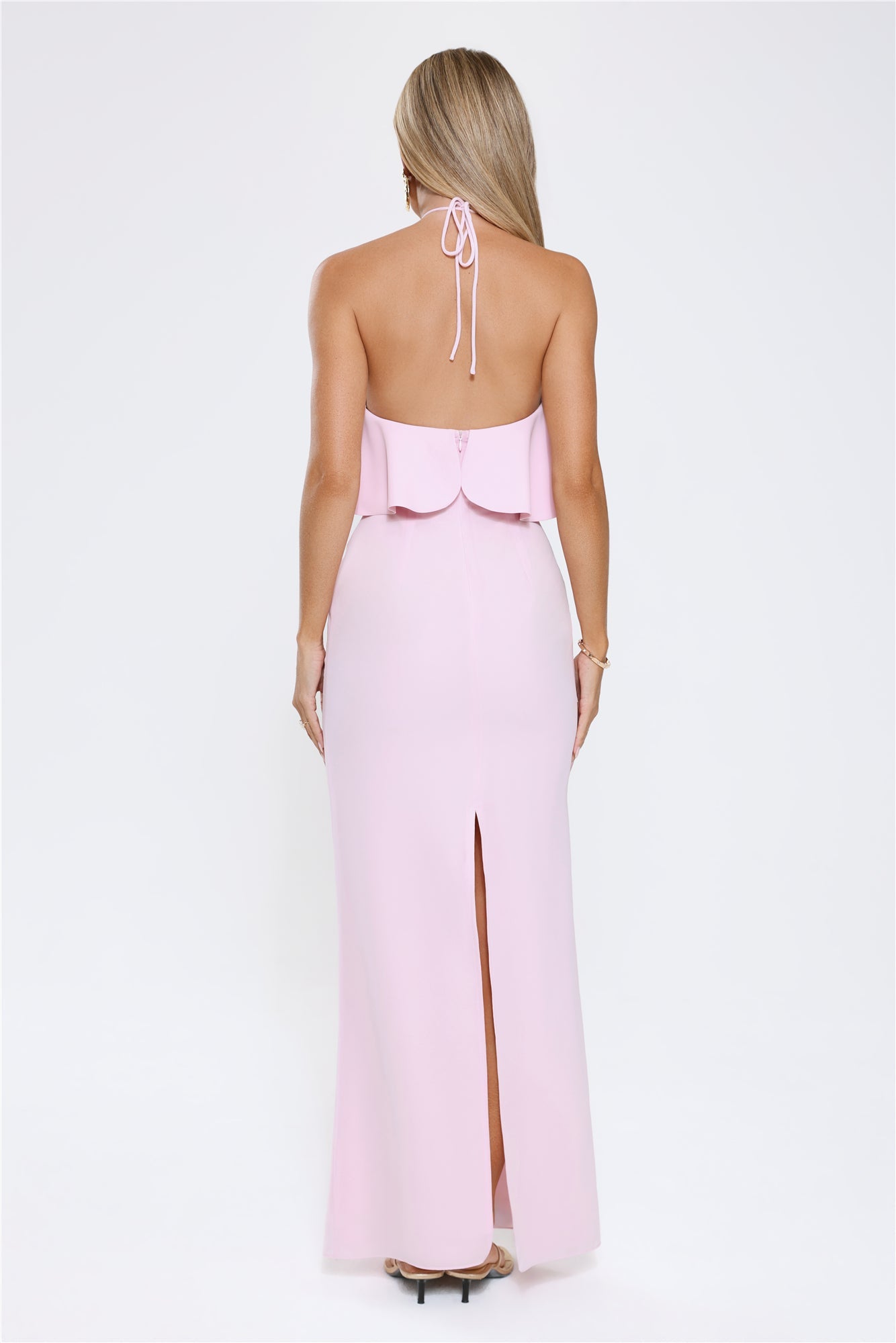 Silken Radiance Halter Maxi Dress Pink