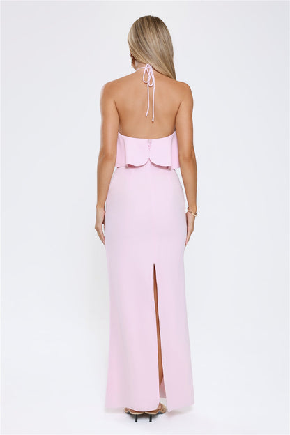 Silken Radiance Halter Maxi Dress Pink
