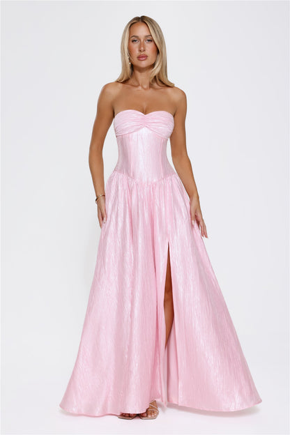 Jewel Of The Night Strapless Maxi Dress Pink