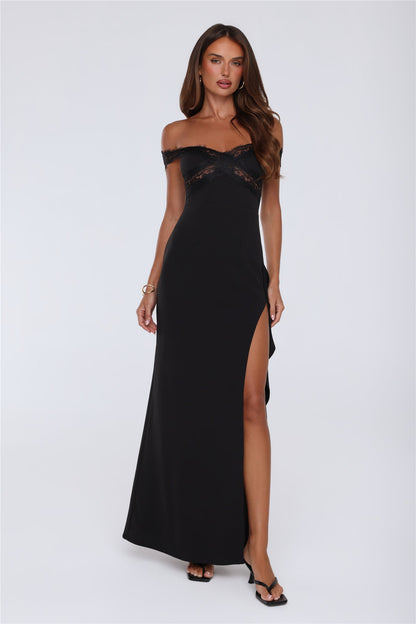 Ethereal Lace Off Shoulder Maxi Dress Black