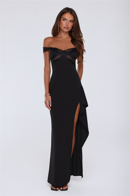 Ethereal Lace Off Shoulder Maxi Dress Black