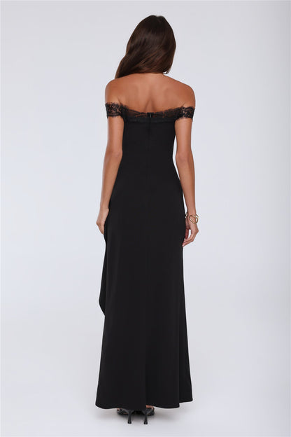 Ethereal Lace Off Shoulder Maxi Dress Black