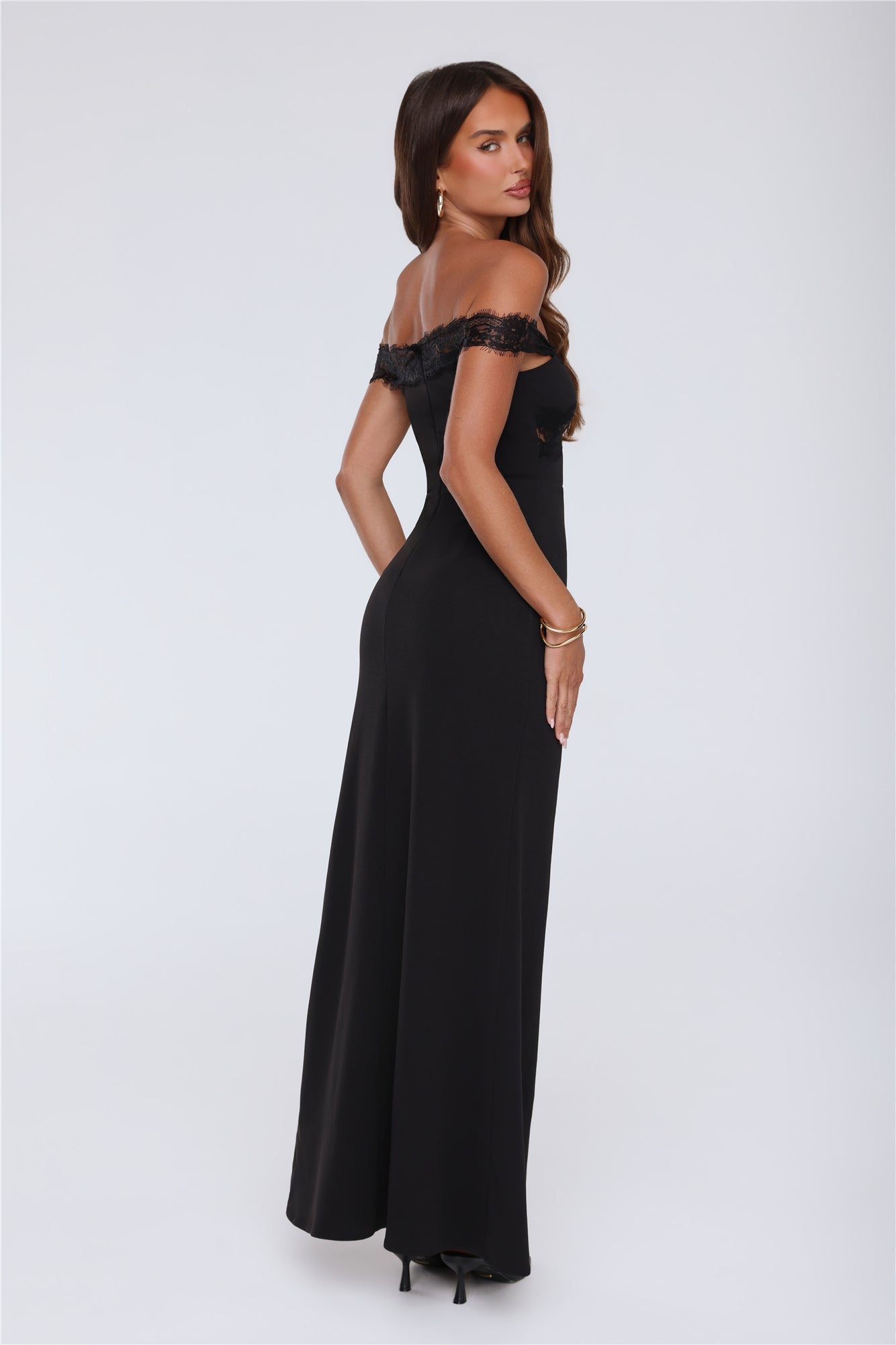 Ethereal Lace Off Shoulder Maxi Dress Black