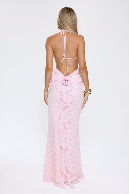 Aurora Serenade Halter Maxi Dress Pink