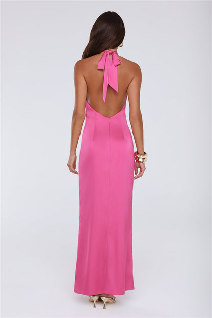 Outfit Energy Satin Halter Maxi Dress Pink