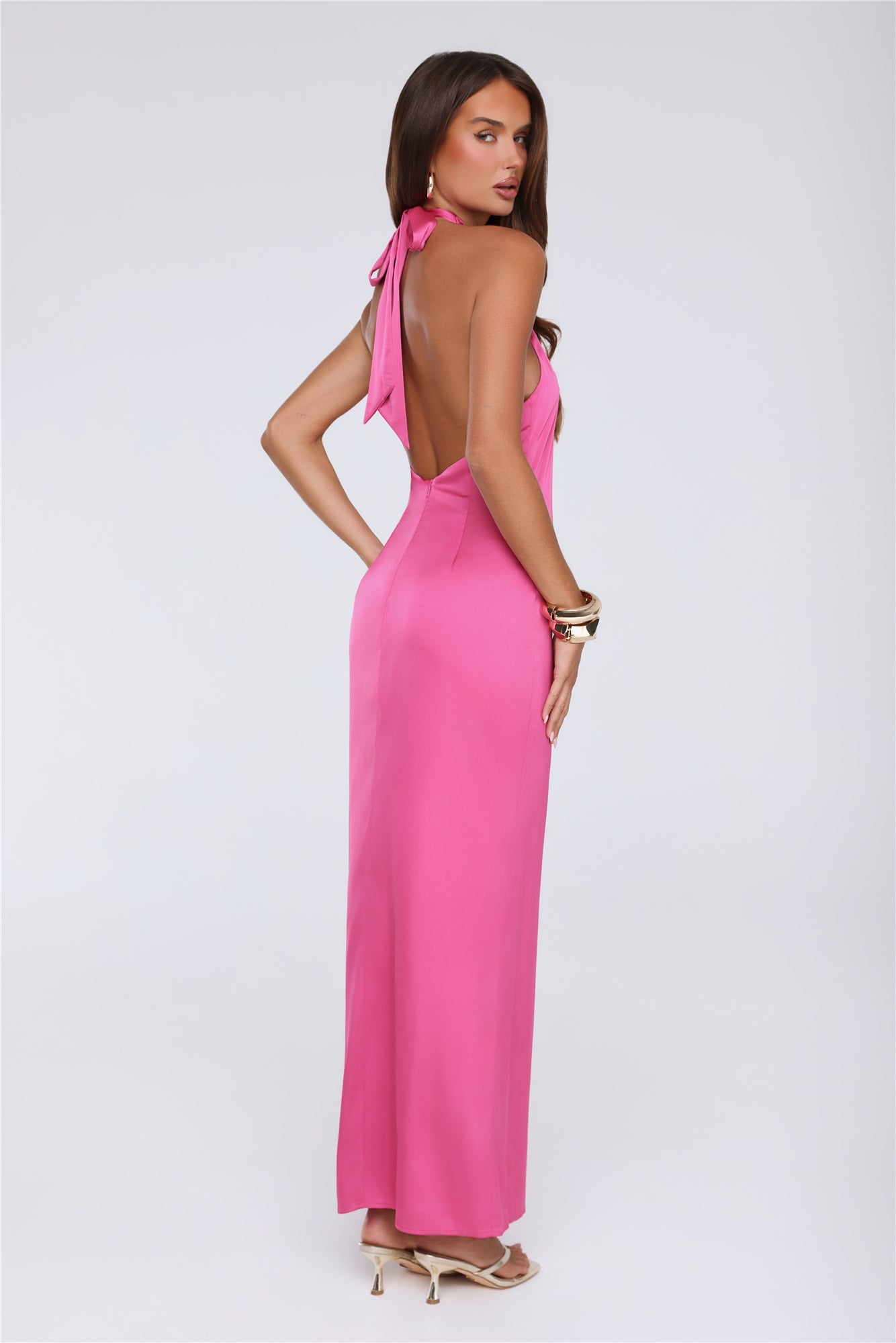 Outfit Energy Satin Halter Maxi Dress Pink