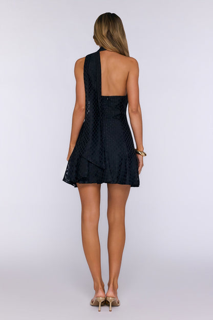 Flirt Flex Polka Dot Halter Mini Dress Black