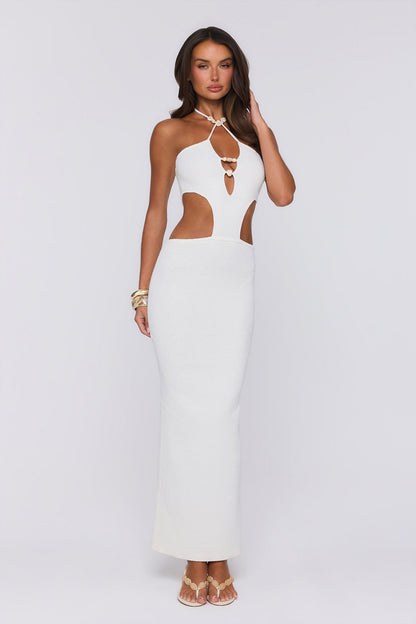 Beachside In Cabo Knit Halter Maxi Dress White