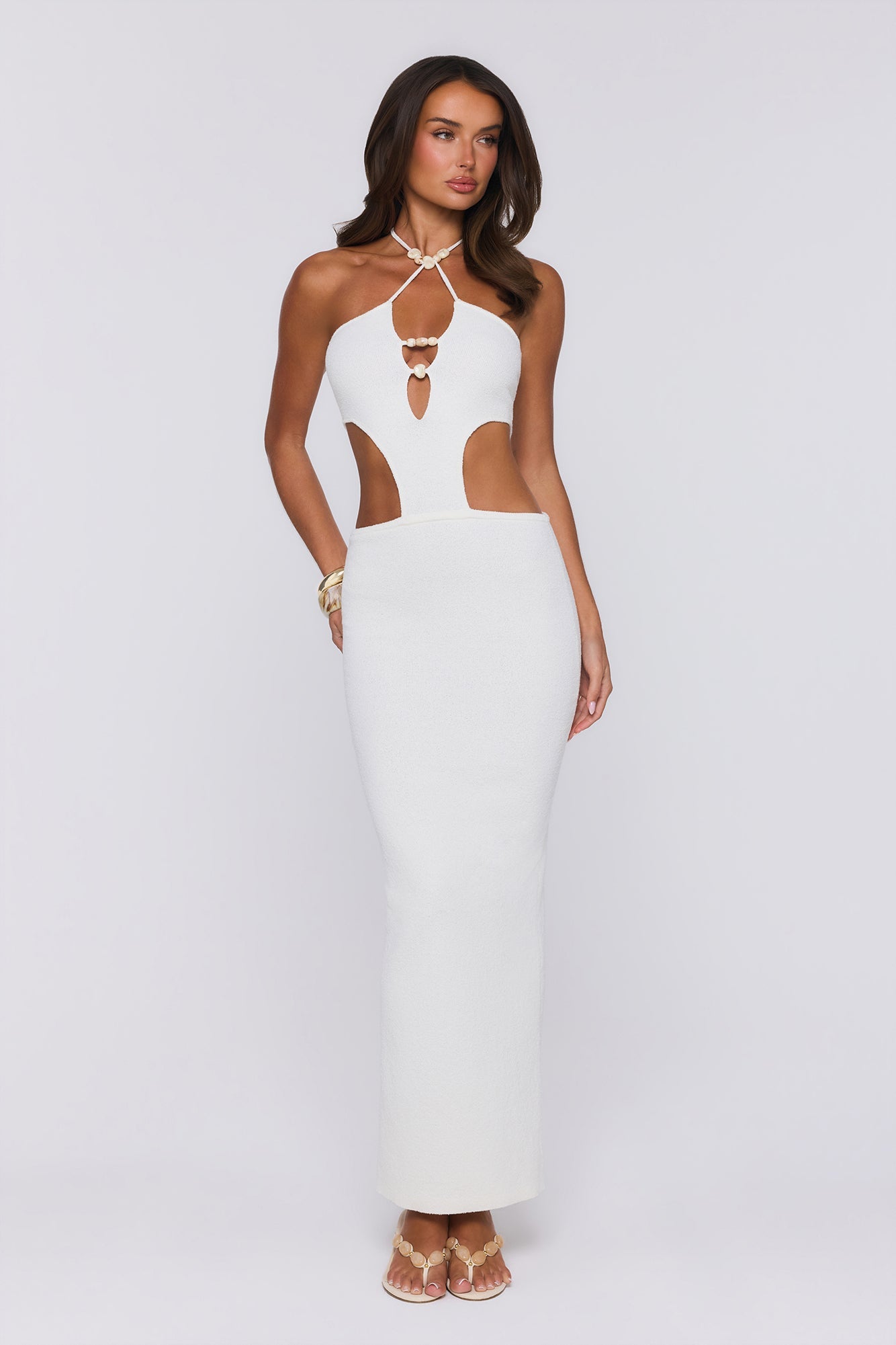 Beachside In Cabo Knit Halter Maxi Dress White