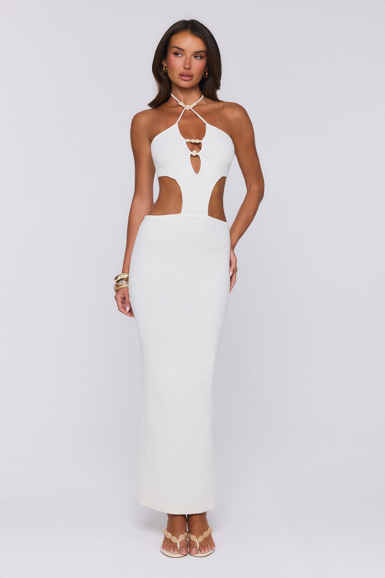 Beachside In Cabo Knit Halter Maxi Dress White