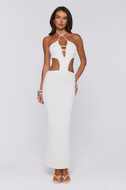 Beachside In Cabo Knit Halter Maxi Dress White
