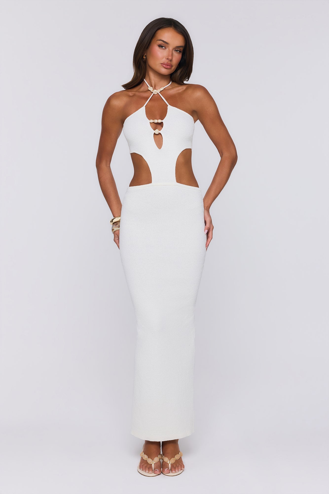 Beachside In Cabo Knit Halter Maxi Dress White
