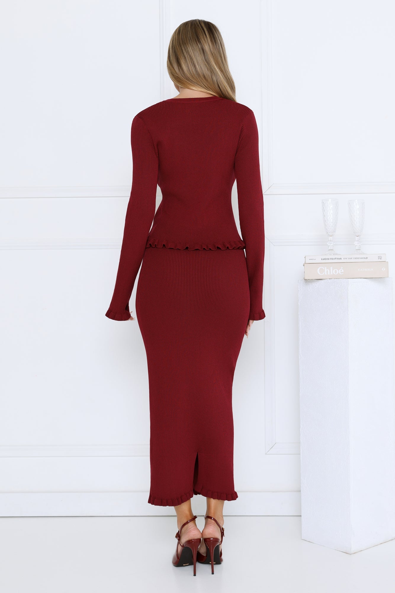 After Dark Charm Maxi Skirt Burgundy