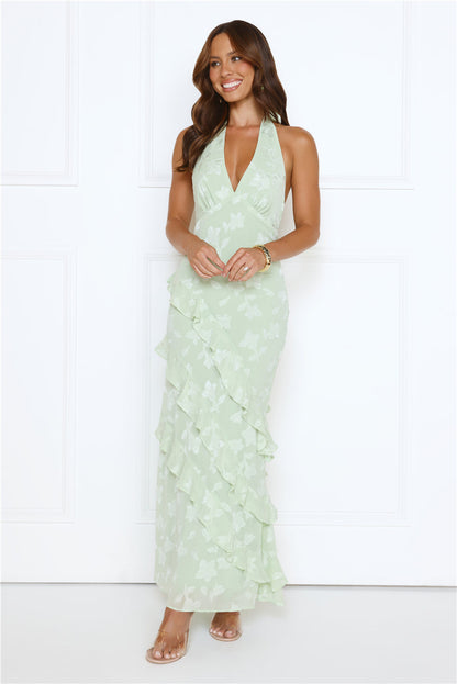 Scarlet Muse Halter Maxi Dress Green