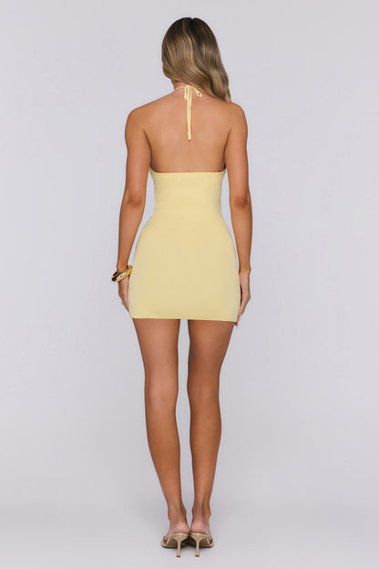 Buttercup Glow Halter Knit Mini Dress Yellow