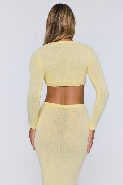 Sun Rose Knit Long Sleeve Crop Top Yellow