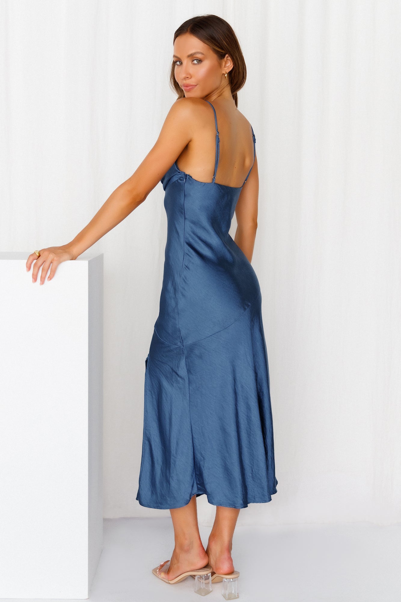 Lychee Martini Satin Midi Dress Navy