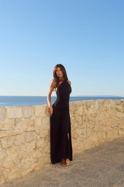 Spun In The Sun One Shoulder Maxi Dress Black