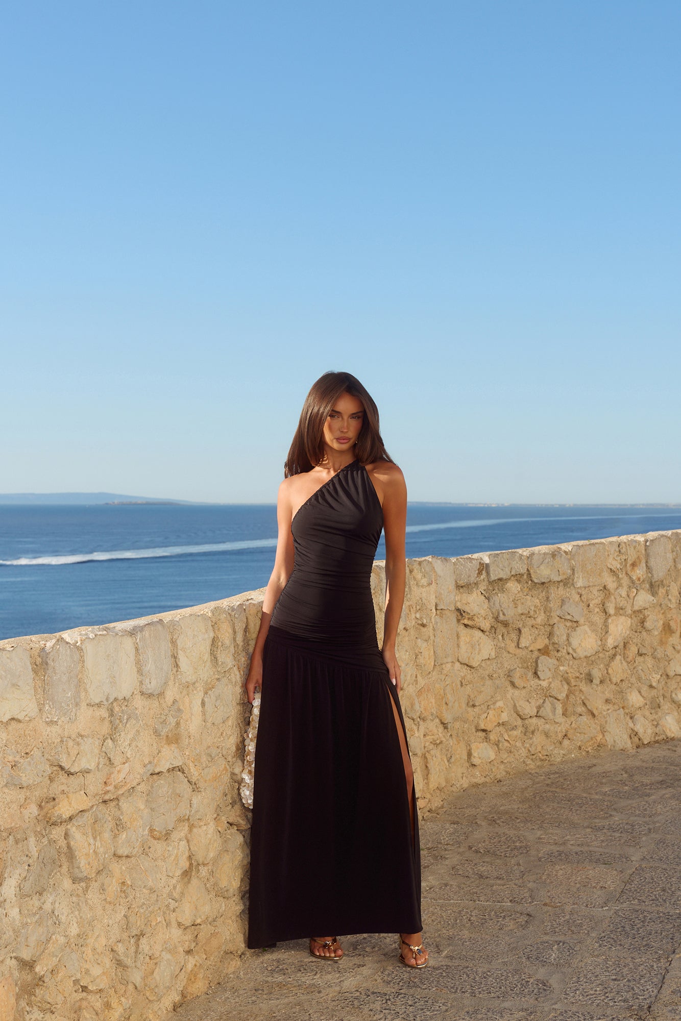 Spun In The Sun One Shoulder Maxi Dress Black